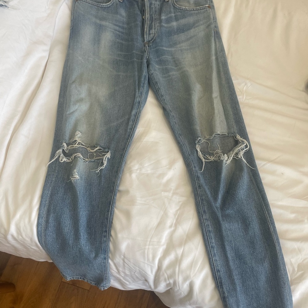 Citizens Of Humanity Light Blue Distressed Straight Leg Jeans